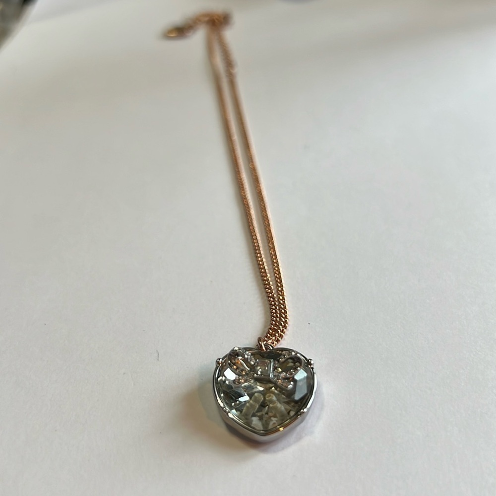 Betsy Johnson heart rose gold bow necklace